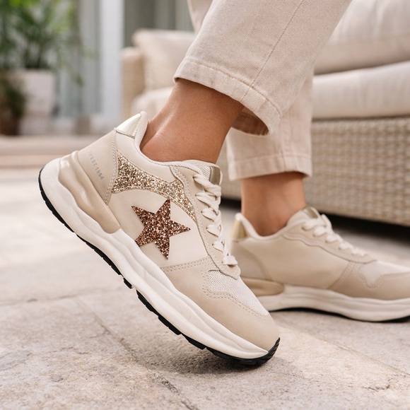 Vintage Havana Shoes - Vintage Havana Womens Sneakers 7 Blush Beige Sparkle Star Fashion Comfort Shoes